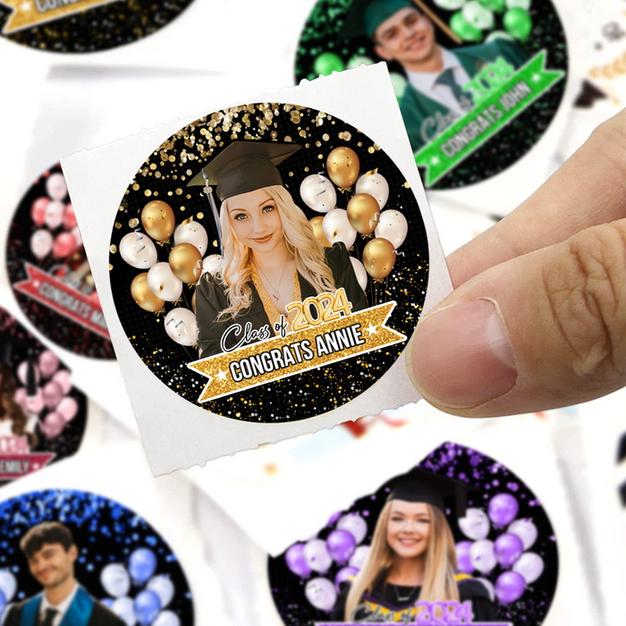 Personalized Perforated Roll Stickers - Graduation Labels & Party Supply - Balloon Congrats Class Of 2024