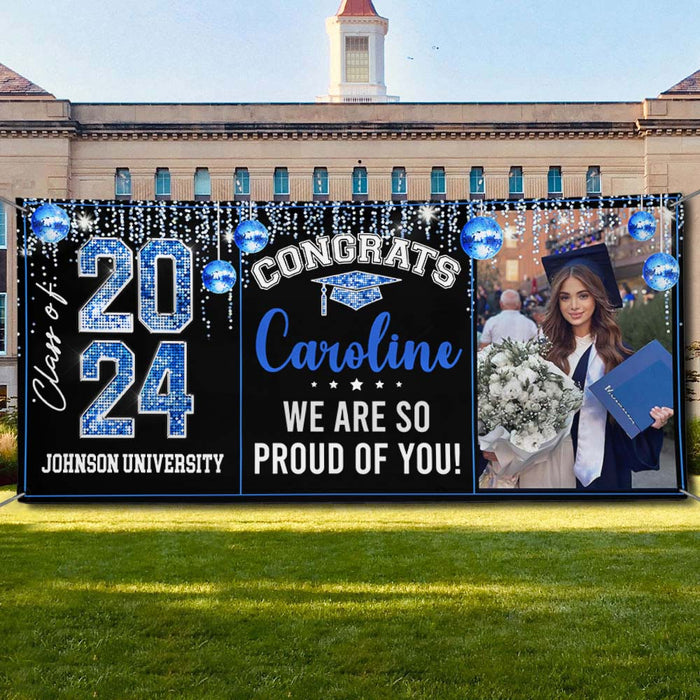 Personalized Banner - Graduation Decor Gift - Congrats 2024 Graduate Disco Style
