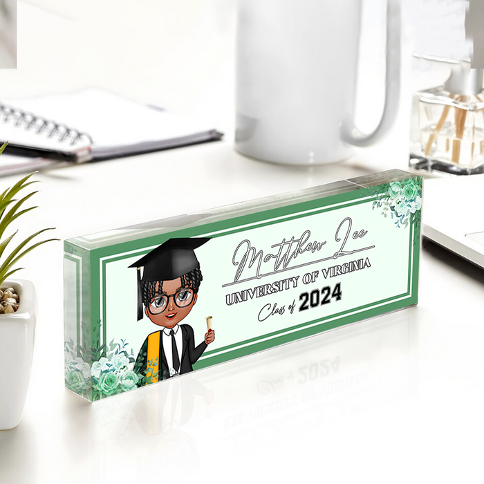 Personalized Acrylic Name Plate For Desk - Gift For 2024 Senior - Proud Graduation Floral Keepsake Gift