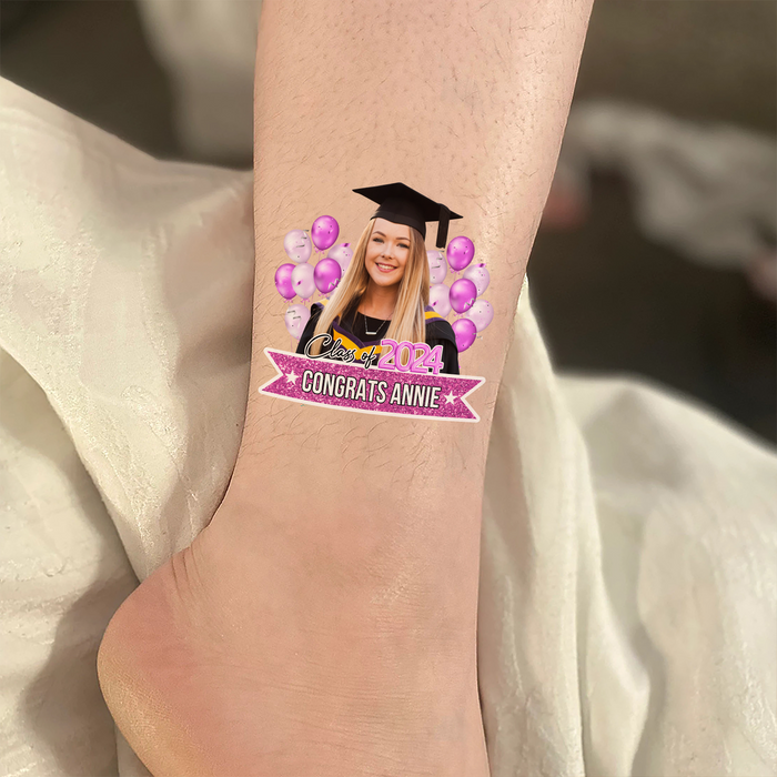 Personalized Congrats Class of 2024 Glitter Balloons Graduation Party Tattoos