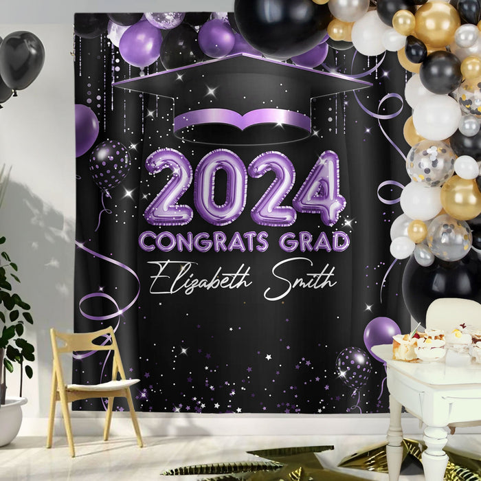Custom Balloon Style Congrats Class Of 2024 Graduation Backdrop, Graduation Party Decorations