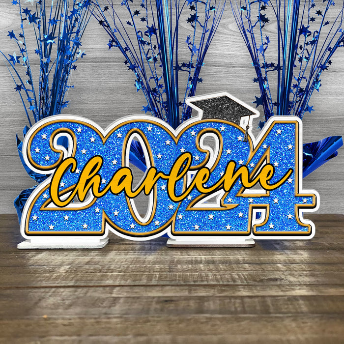 Personalized Graduation Party Table Sign - Glitter Color Class Of 2024 Party Supply