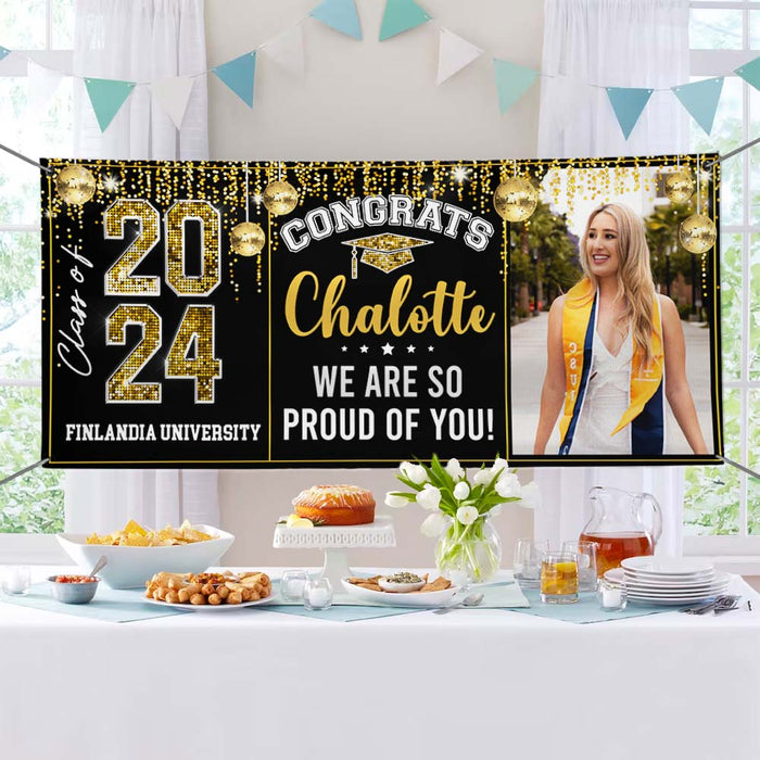 Personalized Banner - Graduation Decor Gift - Congrats 2024 Graduate Disco Style