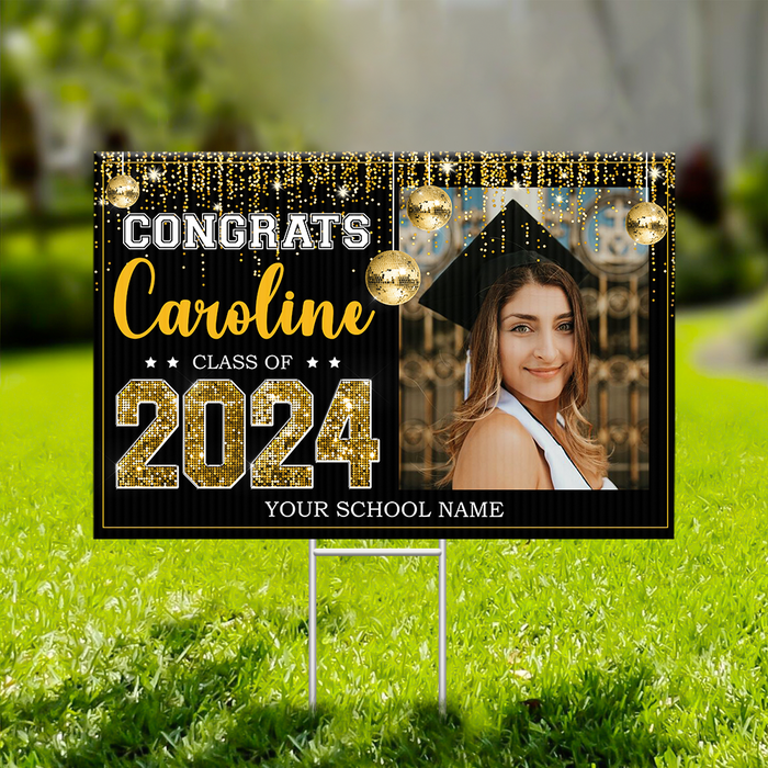 Personalized Yard Sign With Stake - Graduation Gift - Congrats 2024 Graduate Disco Style