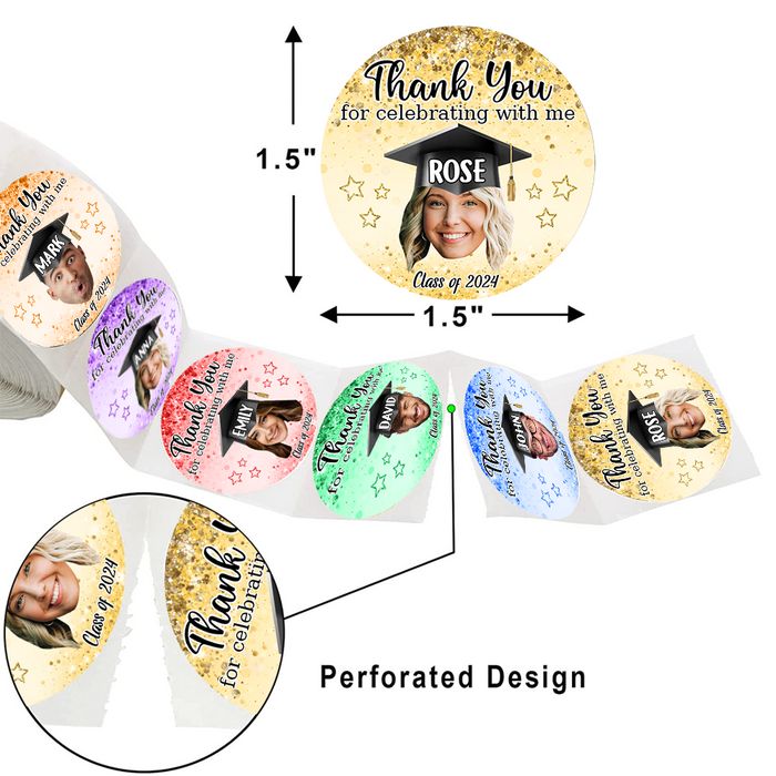 Personalized Thank You For Celebrating Photo Perforated Roll Stickers, Graduation Labels & Party Supply