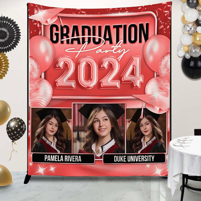 Custom Graduation Neon Balloon Style Class Of 2024 Backdrop, Graduation Party Supply