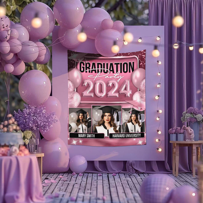 Custom Graduation Neon Balloon Style Class Of 2024 Backdrop, Graduation Party Supply