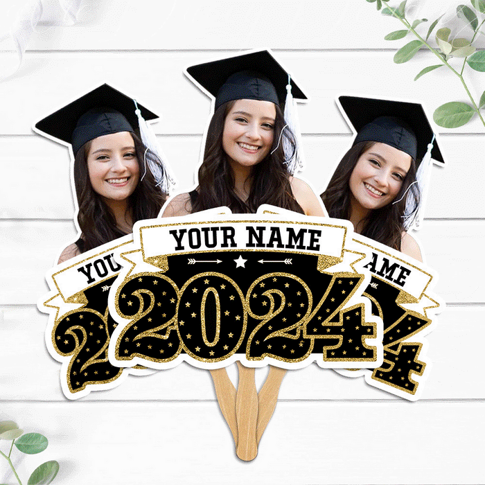 Custom Graduation 2024 Face Fans With Wooden Handle, Gift For Graduation Party
