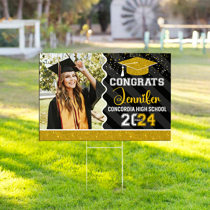 Personalized Yard Sign With Stake - Graduation Gift - Glitter Senior Party Decor