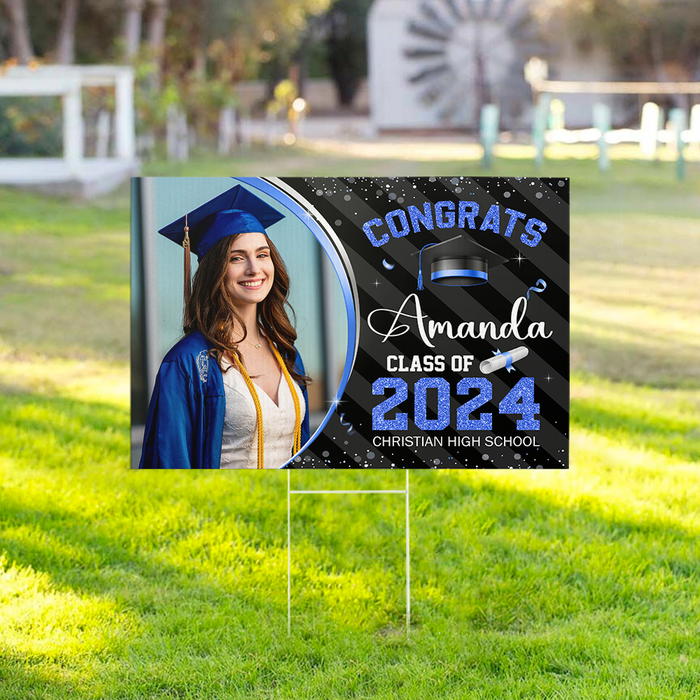 Personalized Yard Sign With Stake - Graduation Gift - Glitter Senior Party Welcome Sign