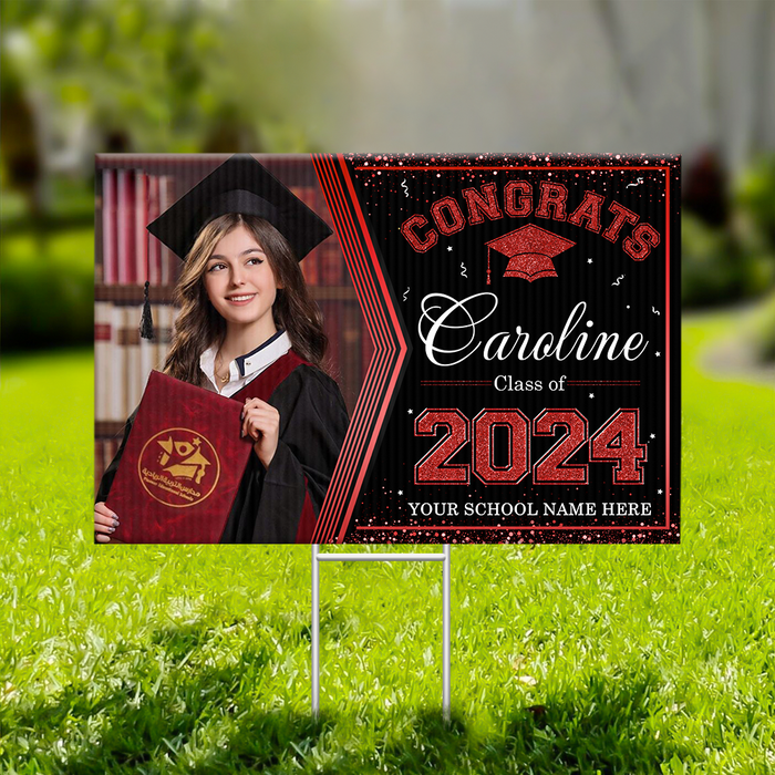 Personalized Yard Sign With Stake - Graduation Decor Gift - Class Of 2024 Graduate Photo