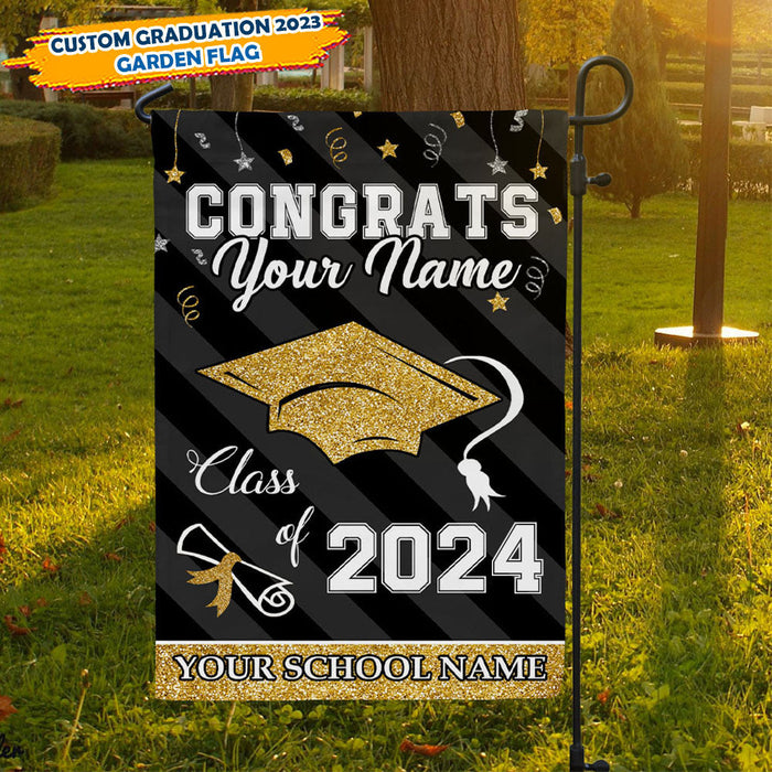 Custom Congrats Class Of 2024 Glitter Graduation Garden Flag, Graduation Decorations
