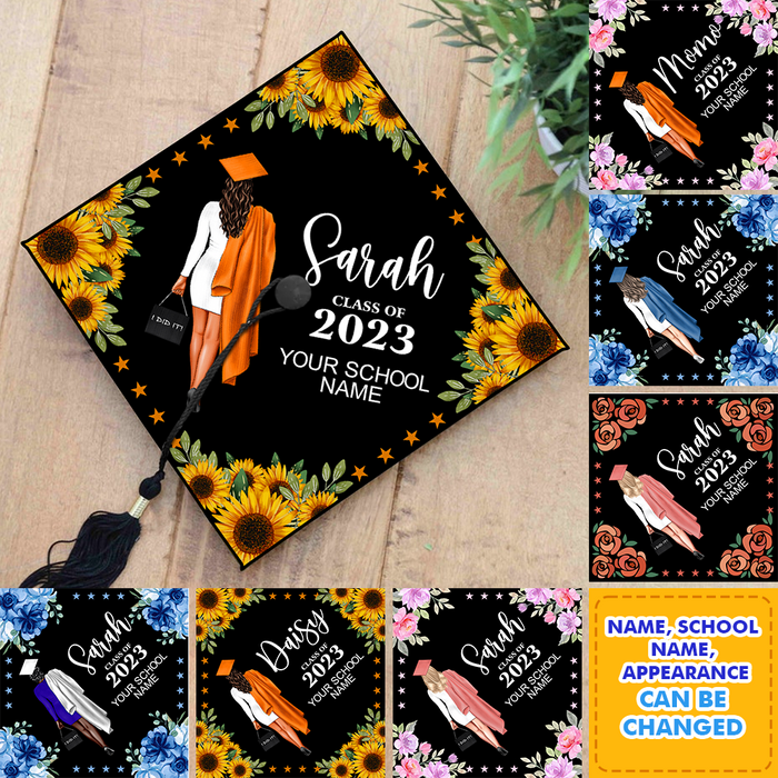 Personalized I Did It Floral Cap Topper, 2024 Graduation Keepsake Gift