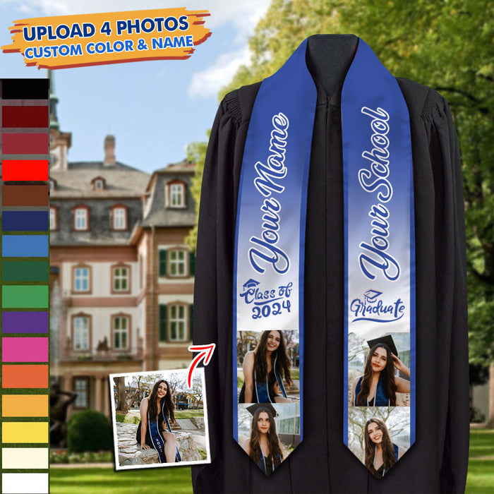 Personalized Mixed Colors Class of 2024 Photo Stoles Sash, Graduation Gift