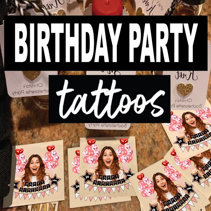 Custom Photo Glitter Balloons Birthday Party Tattoos, B-day Party Supply