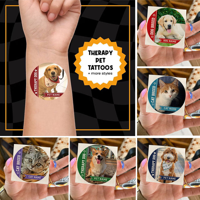 Personalized Therapy Pet Photo Temporary Tattoos, Gift For Dog cat Lovers