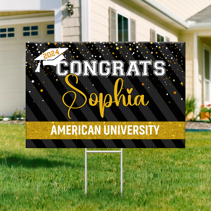 Personalized Yard Sign With Stake - Graduation Gift - Sparkling Graduation Welcome Party Decor