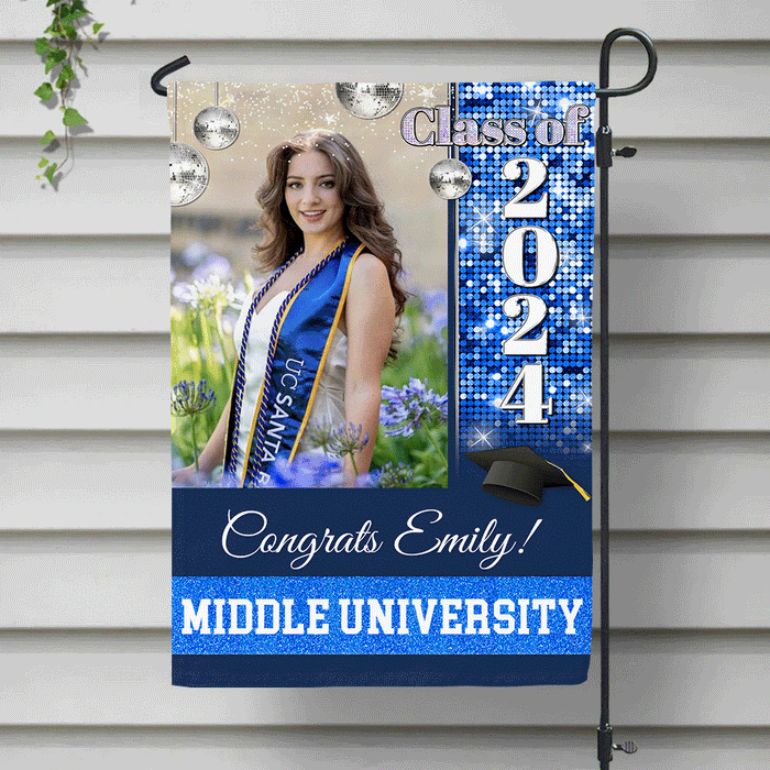 Personalized Graduation Flag- Gift For Graduate- Photo Class Of 2024 Colorful Disco Style