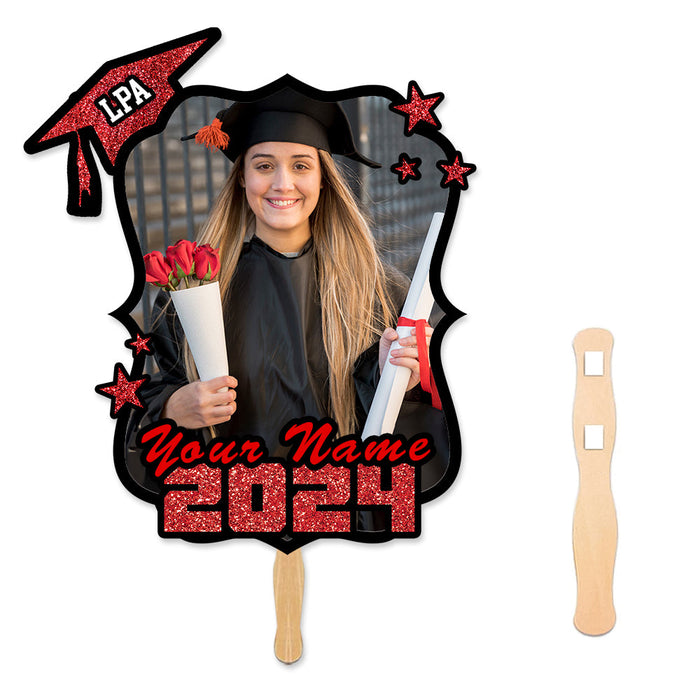 Custom Photo Graduation Cap With Stars 2024 Face Fans With Wooden Handle, Gift For Graduation Party