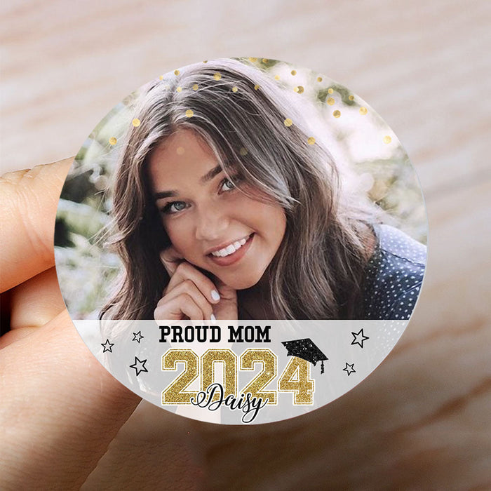 Custom Photo Proud Mom 2024 Graduation Badge Pin Button, Graduation Gift
