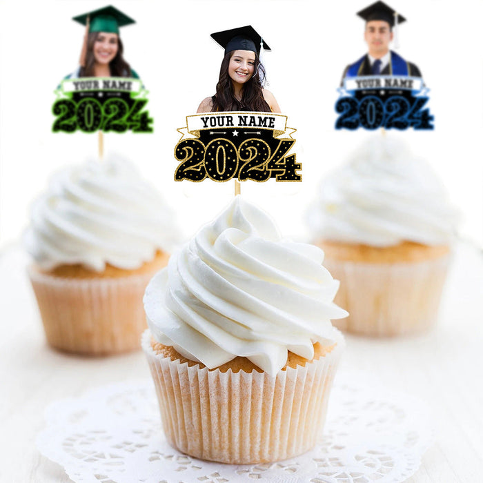 Custom Face With Name 2024 Photo Graduation Cupcake Toppers, Graduation Party Decorations