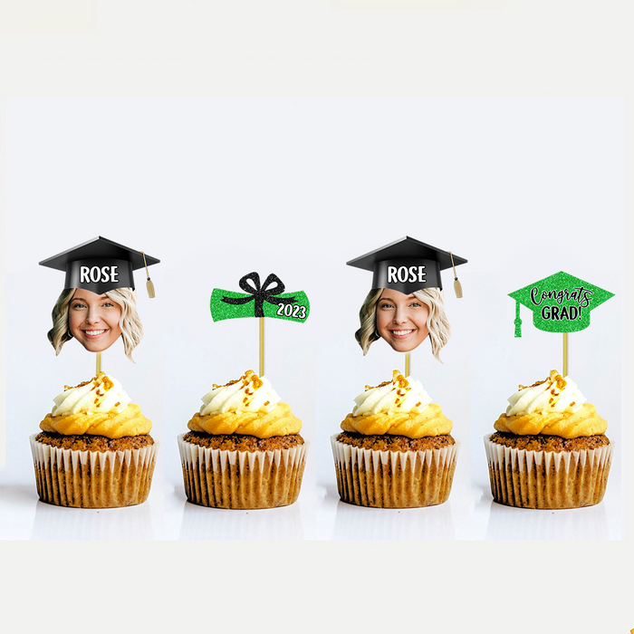 Custom Combo Face Photo With Name Graduation Cupcake Toppers, Graduation Party Decorations
