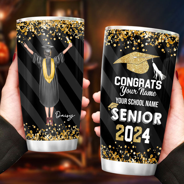 Congratulations Class of 2024 Personalized Glitter Tumbler, Graduation Gift