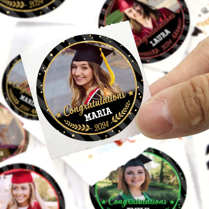 Custom Congratulations Class Of 2024 With Photo Graduation Perforated Roll Stickers, Graduation Labels & Party Supply