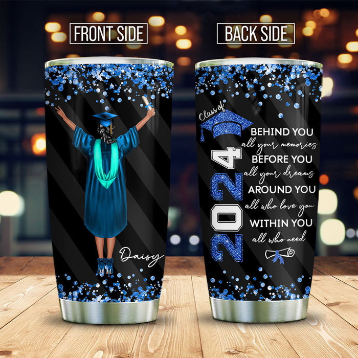 Glitter Behind You All Your Memories Personalized 20 Oz 30 Oz Tumbler, Graduation Gift