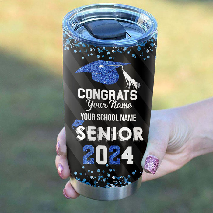 Congratulations Class of 2024 Personalized Glitter Tumbler, Graduation Gift