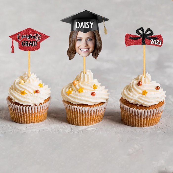 Custom Combo Face Photo With Name Graduation Cupcake Toppers, Graduation Party Decorations