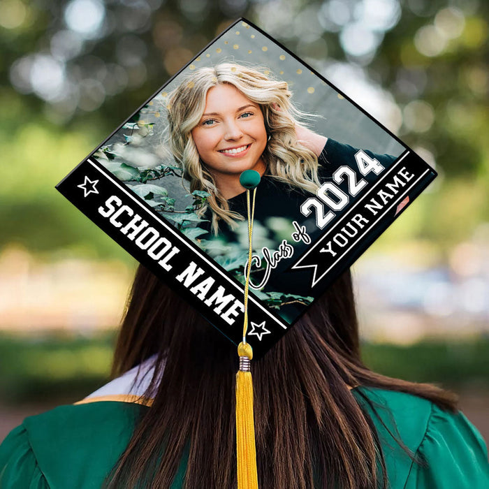 Personalized Class Of 2024 Photo Graduation Cap Topper, Decorations For Grad Cap