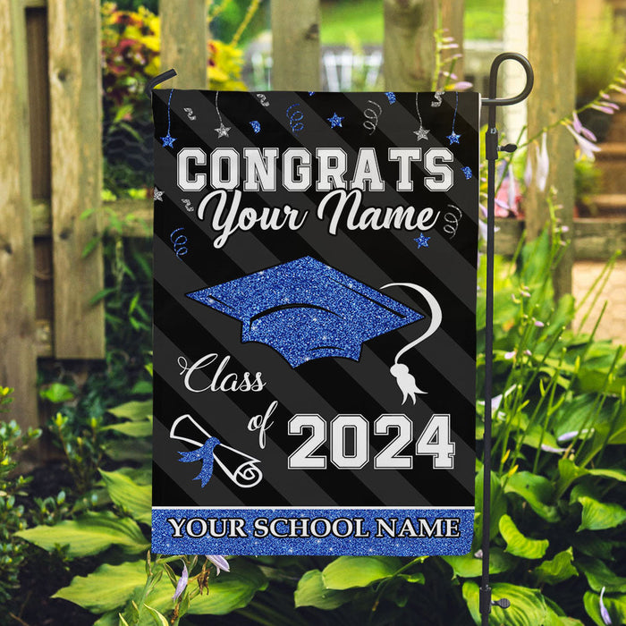 Custom Congrats Class Of 2024 Glitter Graduation Garden Flag, Graduation Decorations