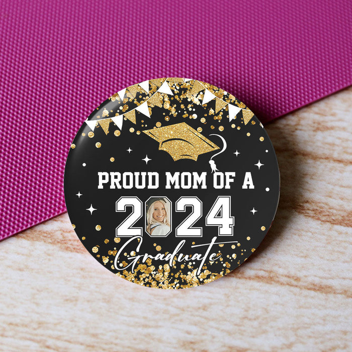 Personalized Proud Family 2024 Graduation Glitter Color Pin Button Badge, Graduation Gift