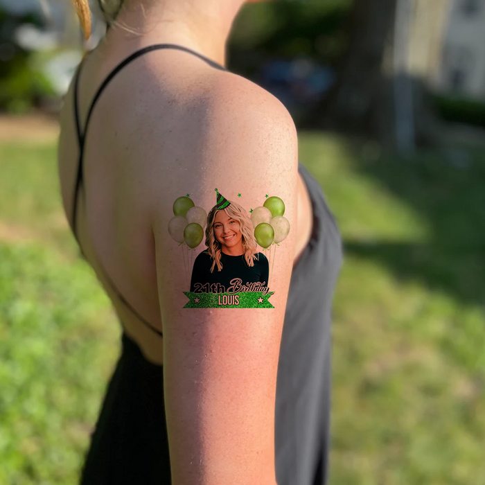 Personalized Happy Birthday Photo Glitter Party Tattoos, B-day Party Supply