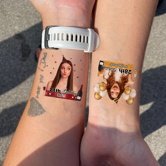 Personalized Happy Birthday Photo Glitter Party Tattoos, B-day Party Supply