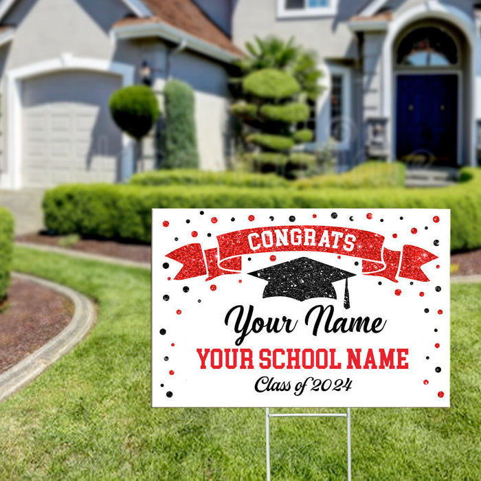 Custom Congrats Sparkling Graduation Lawn Sign With Stake, Graduation Decorations