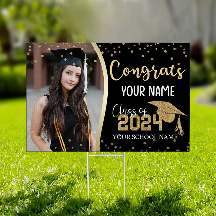 Custom Congrats Graduation Photo Lawn Sign With Stake, Graduation Decorations