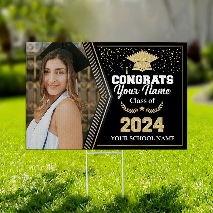 Custom Photo Congrats Class of 2024 Lawn Sign With Stake, Graduation Decoration Gift