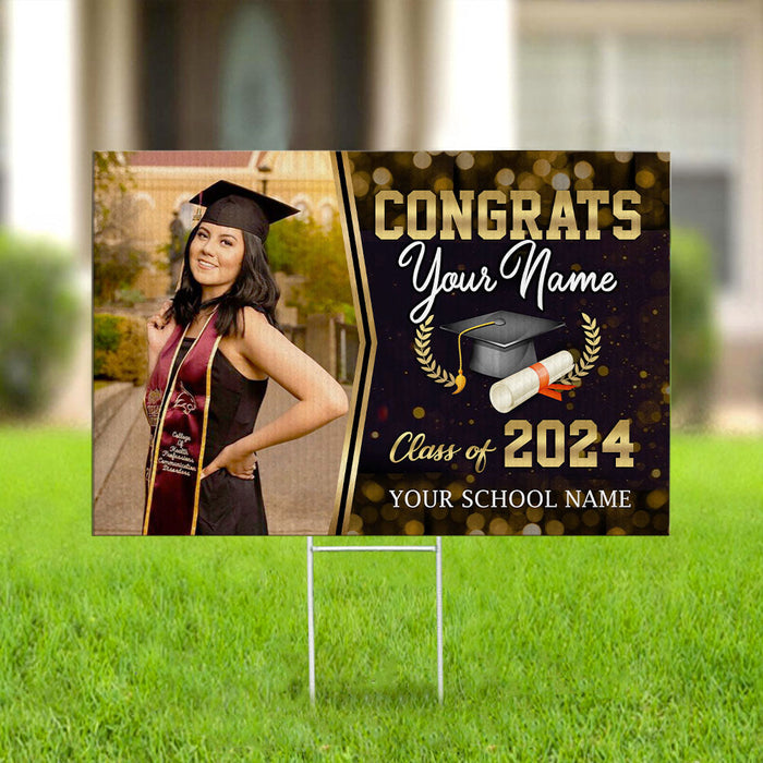 Personalized Metal Pattern Congrats Class Of 2024 Photo Proud Yard Sign, Decoration Graduation Gift