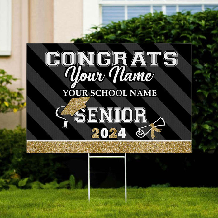 Custom Senior 2024 Glitter Graduation Lawn Sign With Stake, Graduation Gift