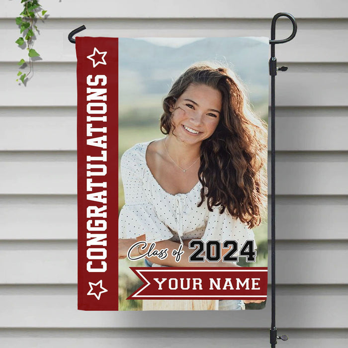 Personalized Congratulations Class of 2024 Photo Flag, Graduation Decoration Gift