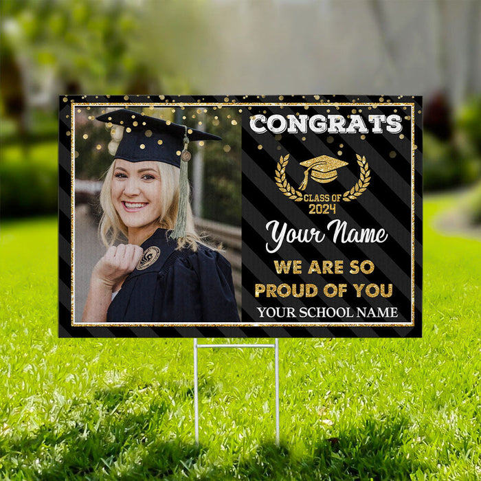 Custom Custom Congratulations Class Of 2024 With 2 Photos Graduation Lawn Sign, Graduation Decorations
