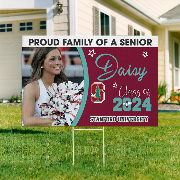 Custom Proud Family Of A Senior 2024 Photo Graduation Lawn Sign, Graduation Decorations